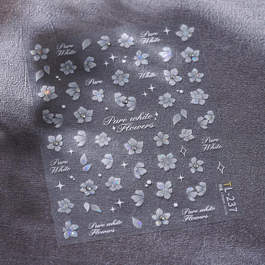 3D 5D Embossed Flower Nail Stickers with Rhinestones - DIY Versatile Adhesive Press-On Nail Decor.