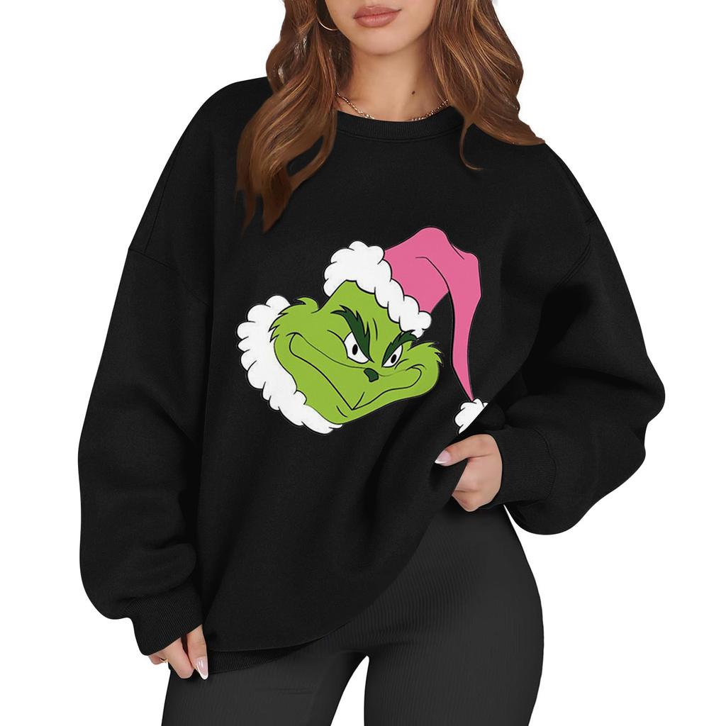 Women's Fashion Long Sleeve Print Round Neck Loose Pullover Sweater Top