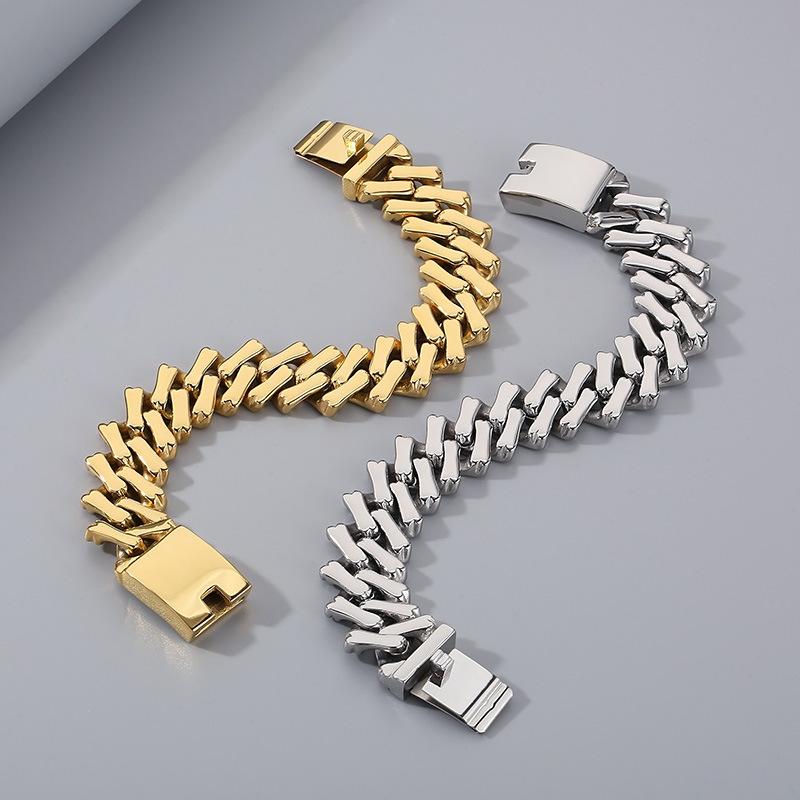 Cross Border Trend 18K Gold Plated Stainless Steel Hip Hop Bright Surface Cuban Necklace Men and Women Jewelry
