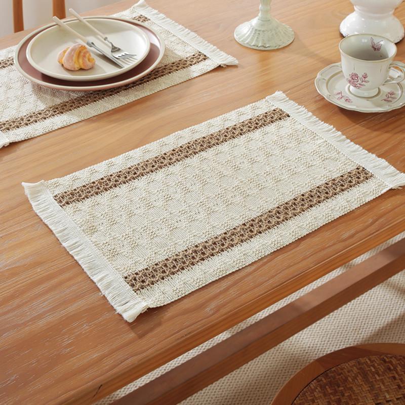 Boho Crochet Table Runner, Handmade Lace Striped Design, Polyester Woven Rectangular Table Decor for Home and Restaurant, Christmas Holiday Decoration