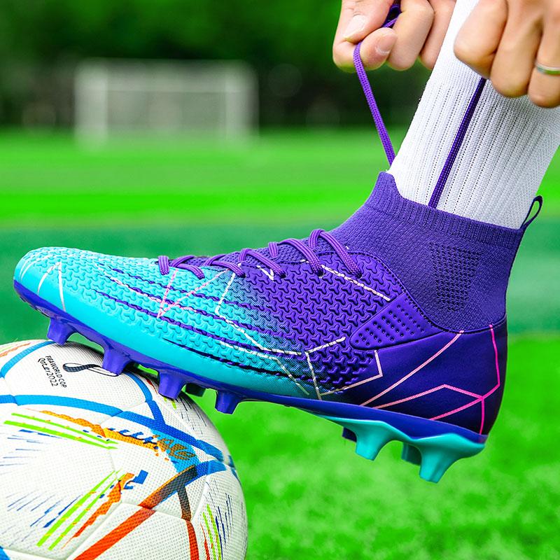 New Professional High Top Football Shoes Artificial Grass Leather Youth Students Training Soccer Shoes for Men And Women Sports