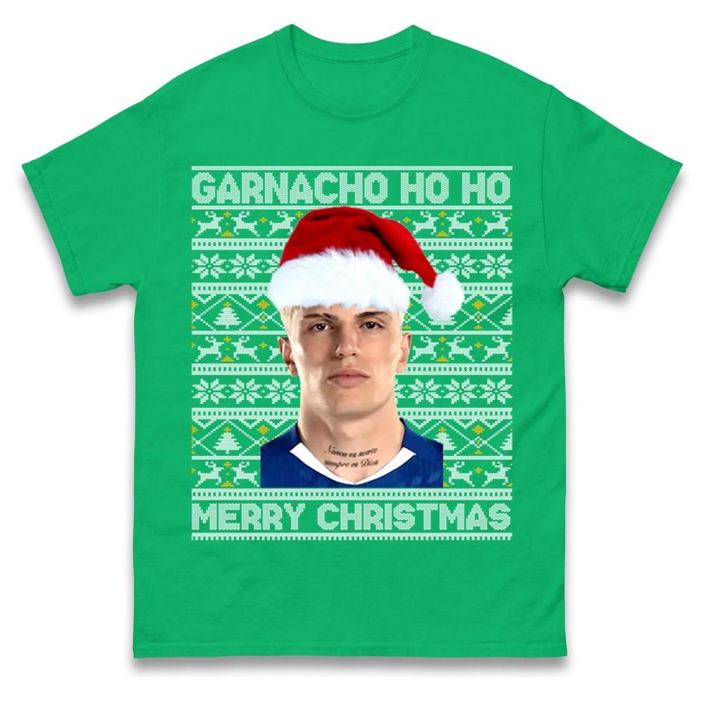 Garnacho Ho Ho Christmas T Shirt Funny Ugly Christmas Football Unisex T Shirt