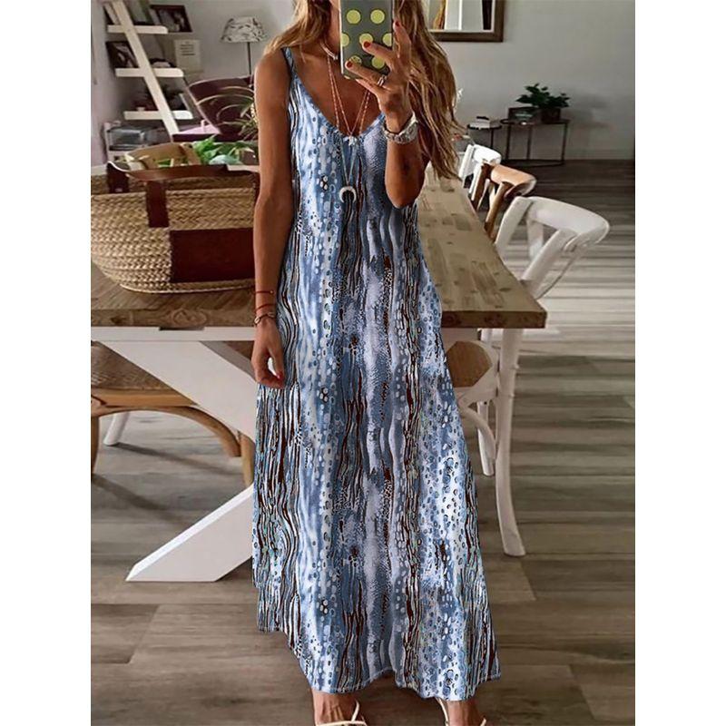 Europe and America Cross Border Export Summer Tide Sexy Women's Sling Vest Dress Print Sleeveless Long Dress Tall Slim Loose Slim Fit