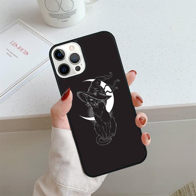 Funda para teléfono con diseño de bruja y gato, colorida y adorable, para iPhone 17 Air 13 12 14 15 16 y Apple 14 15 16 Pro Max Plus.