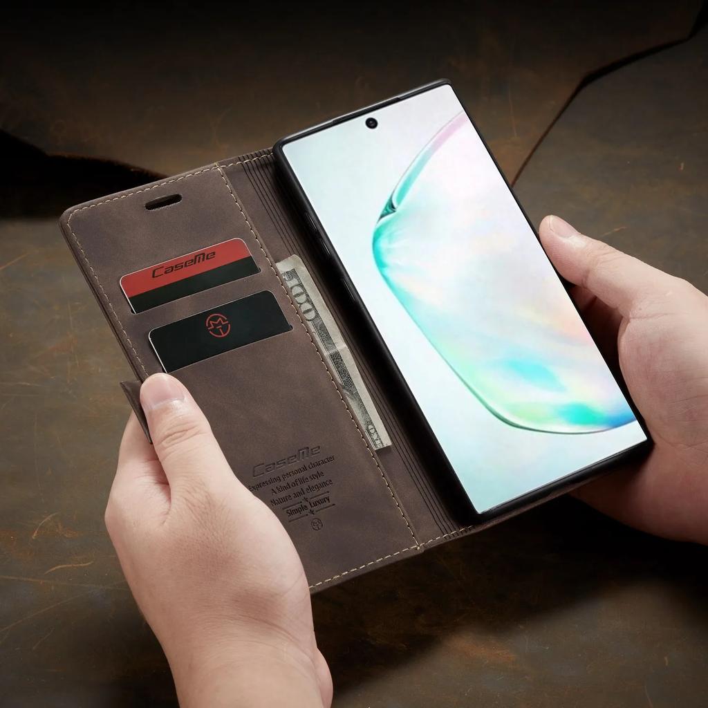 Leather Case for Samsung Galaxy S10 S9 S8 Plus S7 Edge,CaseMe Retro Purse Luxury Magneti Card Holder Wallet Cover for Note 10+