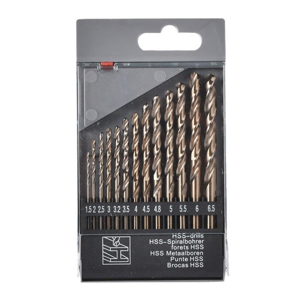 

13 шт. 1,5–6,5 мм кобальтовые сверла HSS-Co M35, набор метрических спиральных сверл для твердого металла, нержавеющей стали, чугуна