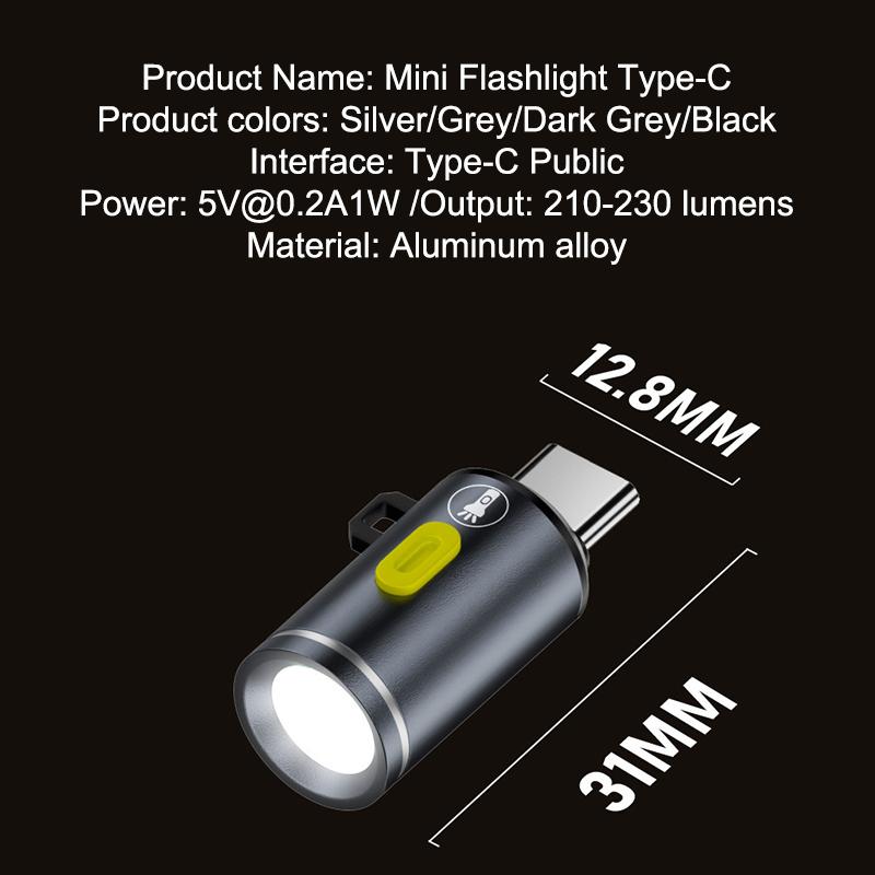 Portable Type-C Mini Flashlight Phone Keychain Usb-C Electric Torch Nightlight Table Lamp For Riding Sports Outdoor Camping
