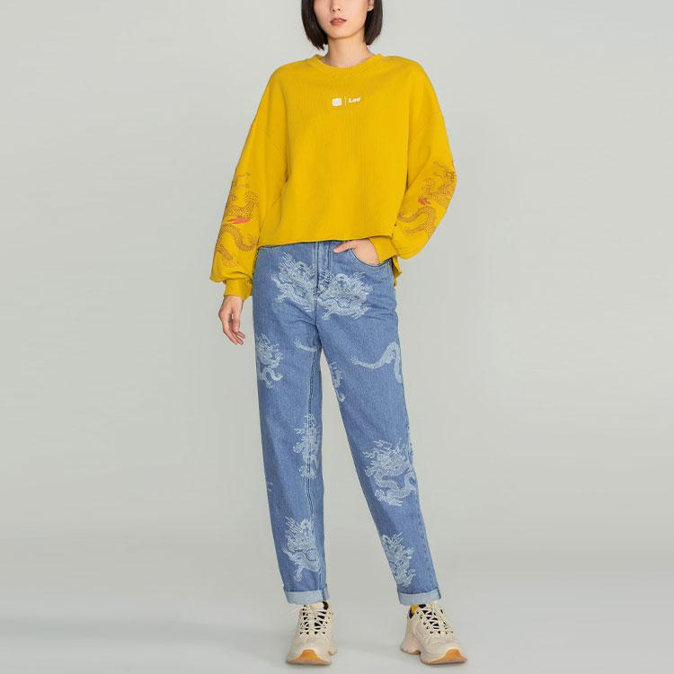 Lee Logo Embroidered Cartoon Anime Print Round Neck Sweatshirt Women Sweatshirt Yellow LWT004212CUH00FA01727