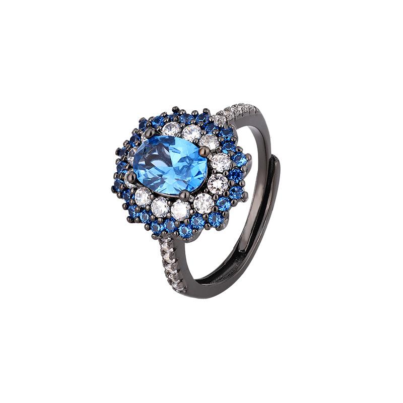 Bijoux Fond Cuivre Plaqué Or Simulé Spinelle Bleu Ovale Or Noir Ensemble Pierre Héroïne 6 * 8