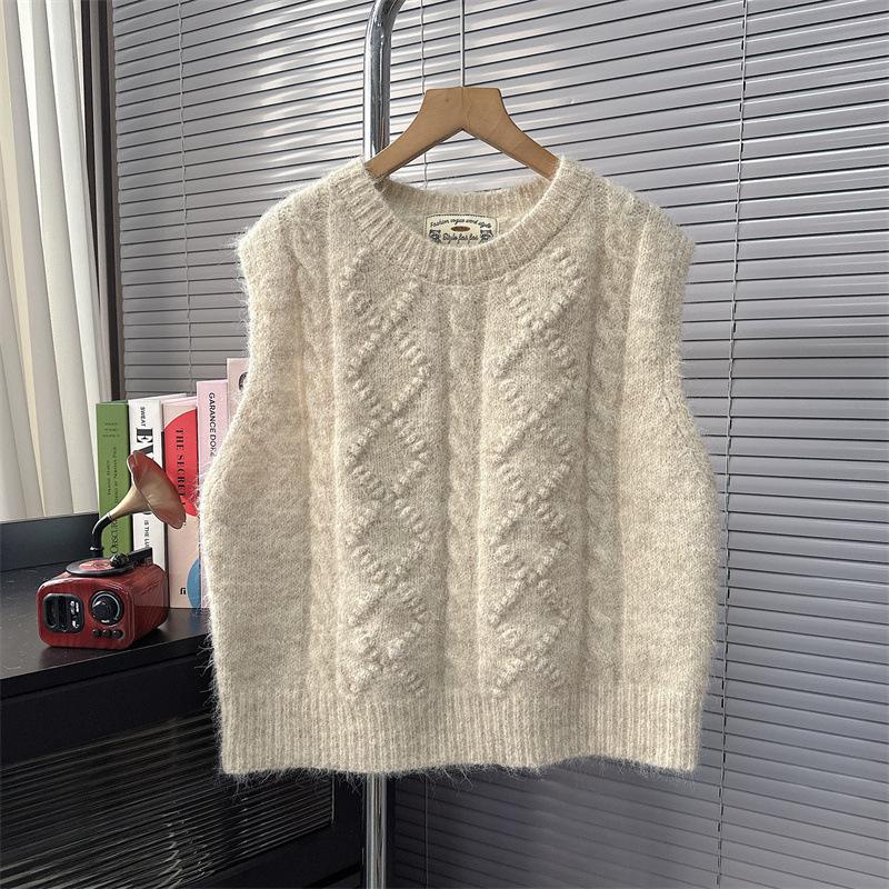 Round Neck Sweater Vest Women's Spring Loose Soft and Sticky Stacked Knit Sweater Waistcoat