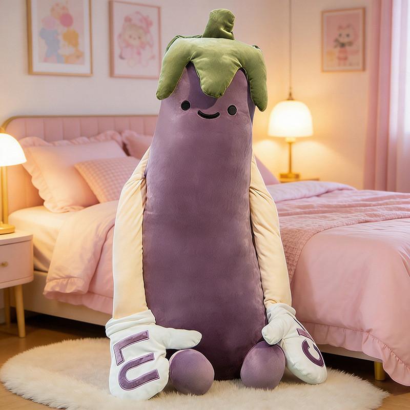 Cartoon Eggplant Plush Pillow With Removable Cover For Sleep And Comfort