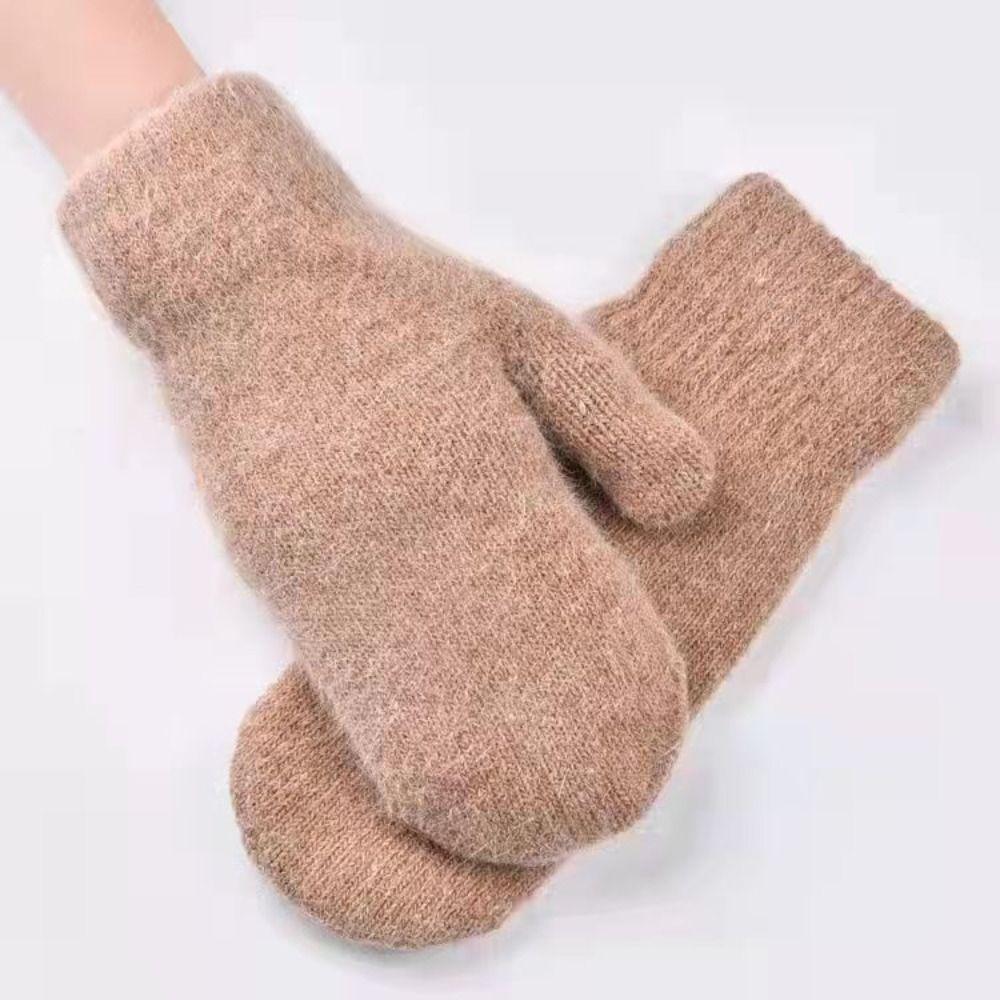 Double Layer All Fingers Mittens Solid Color Fur Knitted Gloves Fashion Winter Gloves  Women Girl