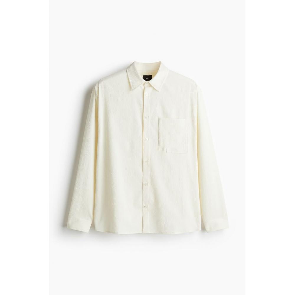 H M Crinkle oversHirt Loose Fit creaM