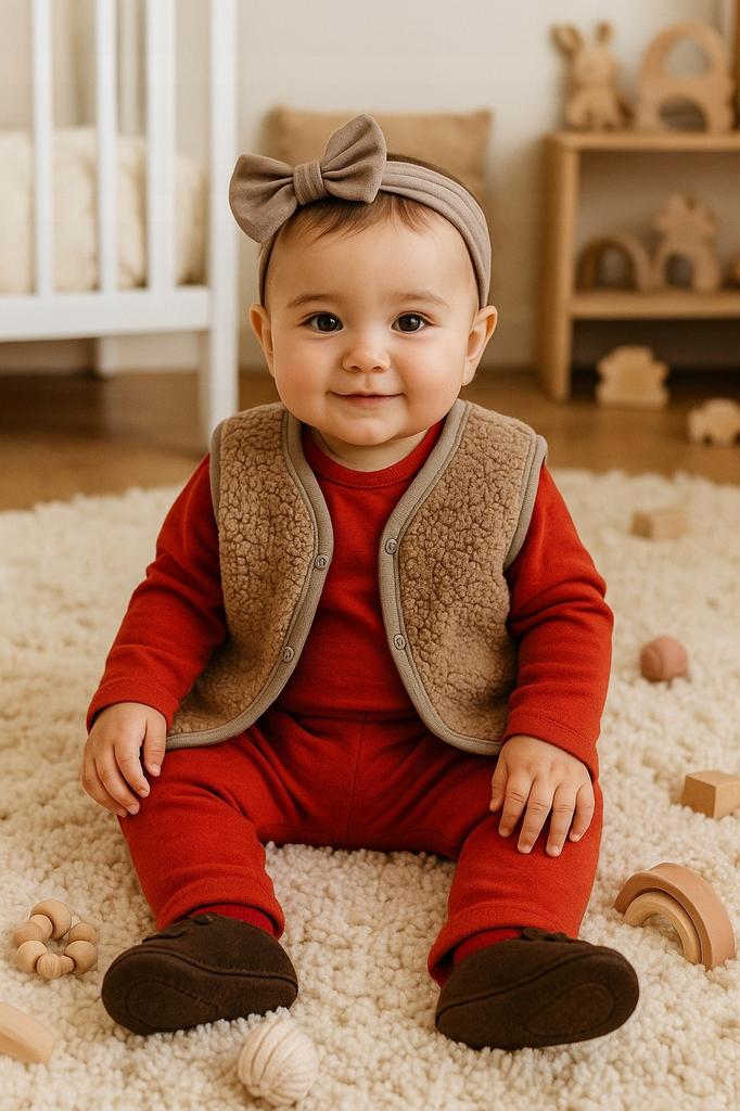 Warm Baby Vest 68 Sleeveless Jacket With Lamb Fur Beige