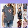 Elegante Sommer Damen Bluse Blumendruck Kurzarm Locker Lässige T-Shirt Tops