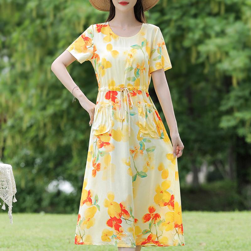 Elegant Dresses for Women Plus Size Casual Short Sleeve Vintage Long Dress Summer Clothes