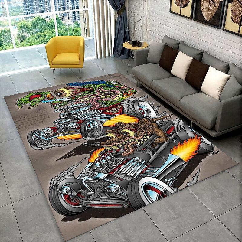 3D Rat Fink Cartoon Racing Car Moto Sign Carpet Rug for Bedroom Living Room Sofa Doormat Home Decor,Kid Game Area Rug Non-slip