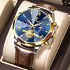 Luxury Men Wristwatch Quartz Waterproof Luminous Moon Phase Chronograph Leather Man Watch Male Reloj