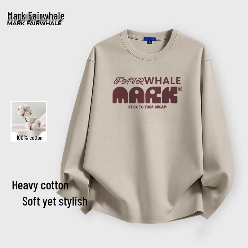 MARK FAIRWHALE Men's Loose Fit 100% Cotton Long Sleeve Round Neck T-Shirt