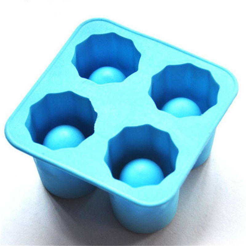 Durable 4-cup Ice Cube Shot Silicone Shooters Glass Freeze Molds Tray For Parties