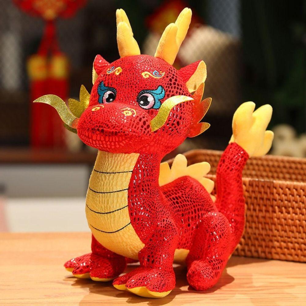 Cartoon Chinese Dragon Mascot Plush Stuffed Dragon Plush Toys Lucky Zodiac Dragon Doll New Years