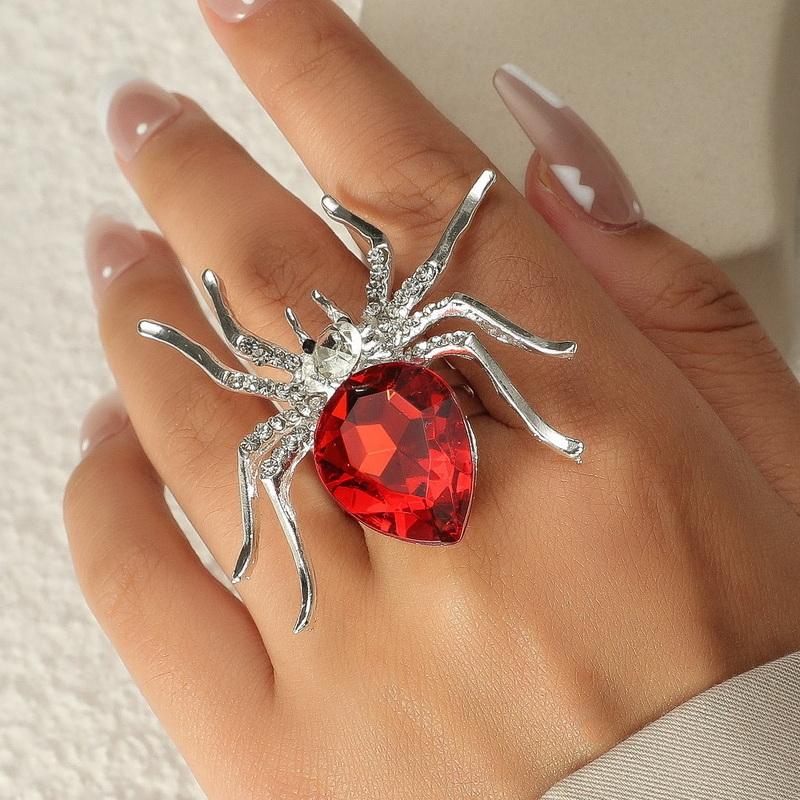 Exaggerated Big Spider Opening Rings For Women Men Personality Colorful Crystal Ring Gothic Insect Animal Jewelry Halloween Gift