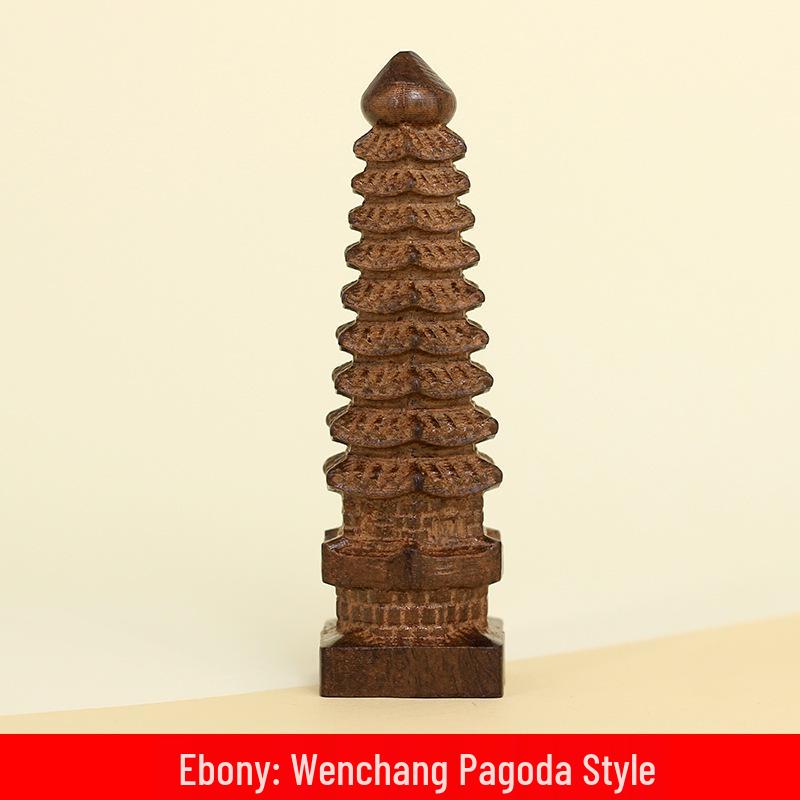 Golden Sandalwood Wenchang Tower Desk Ornament, 13.1cm, Black & Green Sandalwood