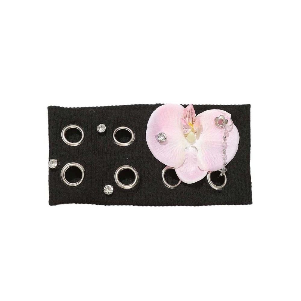 Hollow Out Flower Elastic Headband Hibiscus Rhinestone Chain Headscarf  Girls