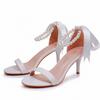 7 Cm White Beaded Streamer Sandals Thin Heel Fish Mouth Open Toe Mid-high Heel Sandals for Women with Shallow Mouth One-strip Women's Shoes