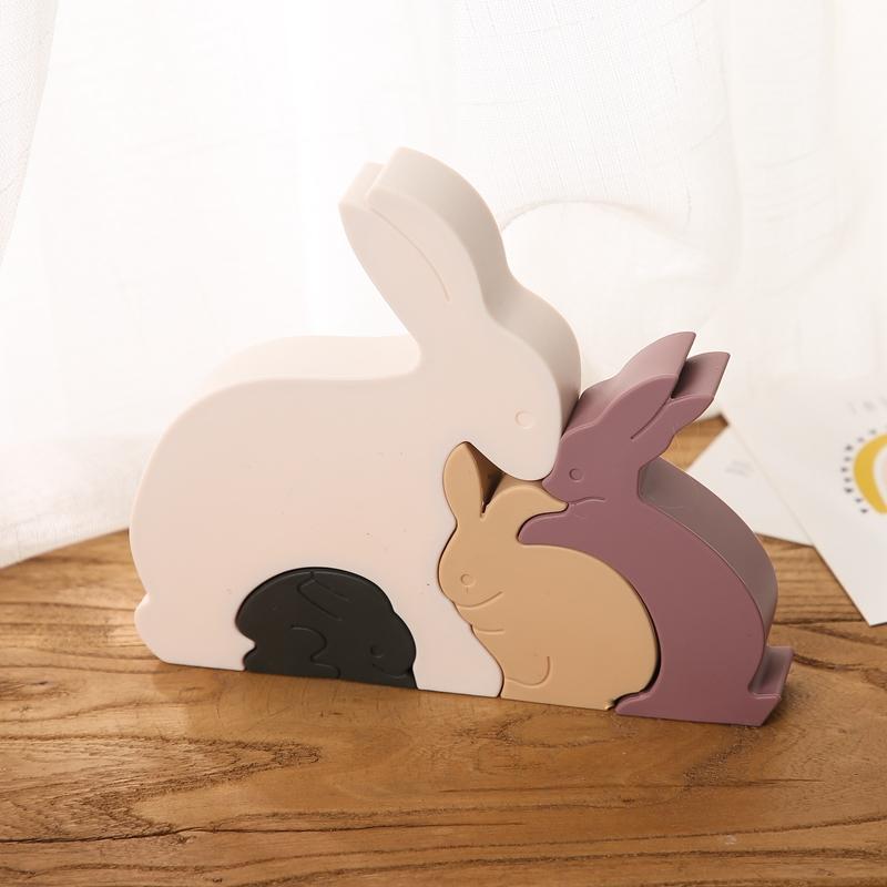 1Set Rabbit Silicone Blocks Baby Montessori Educational Toys for Children Creative Animal Jigsaw Stacking Toys Constructor Games