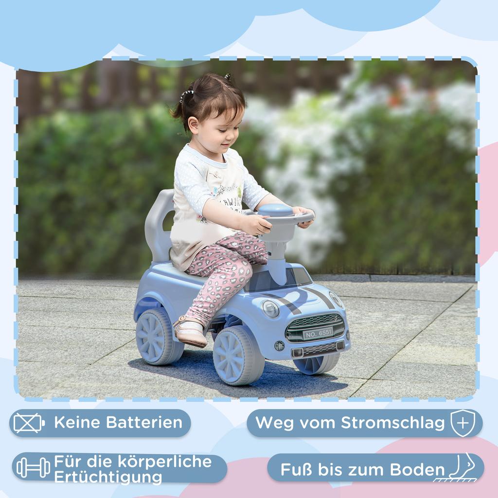 Foot To Floor Ride On Car Sliding Car W/ Air Horn, Anti-Over-Backwards, 18 To 36 Months - Light Blue