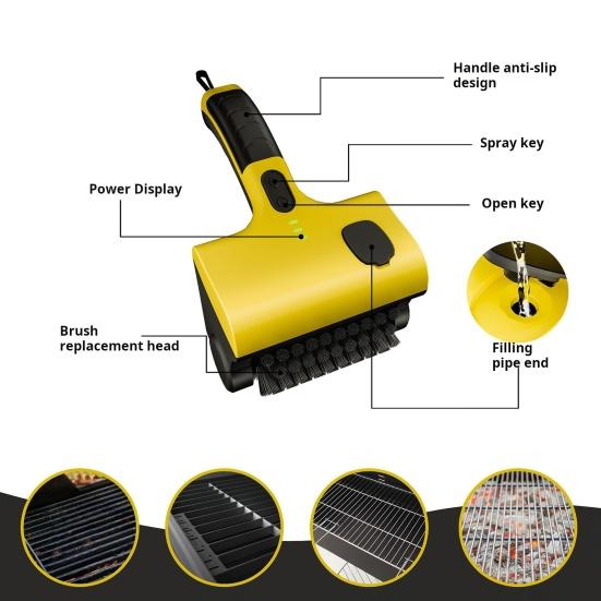 Cordless Electric Grill Brush with Rotating Head 8V Power Rechargeable BBQ Cleaning Tool Stainless Steel Bristles Type-C Cable Portable Grill Bot for