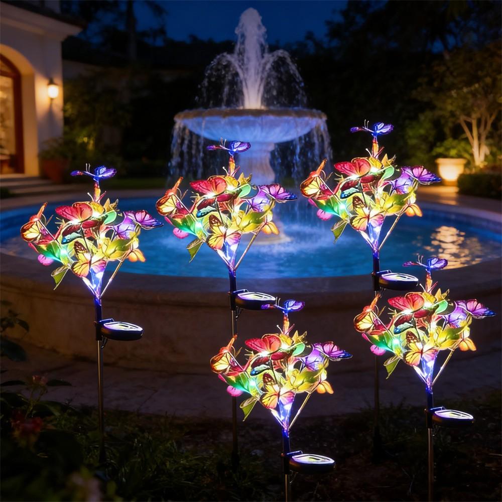 2/1PC Solar Butterfly Flower Floor Lamp, Outdoor Solar Courtyard Lamp, Metal Pole, Very Suitable for Garden, Courtyard and Lawn Decoration