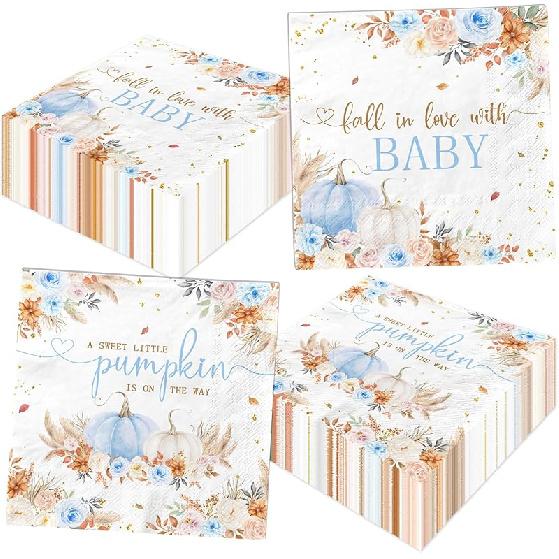 48Pcs Pink A Sweet Little Pumpkin is On The Way Napkins for Girls, Boho Little Pumpkin Baby Shower Decorations Fall Baby Shower Napkins Paper for
