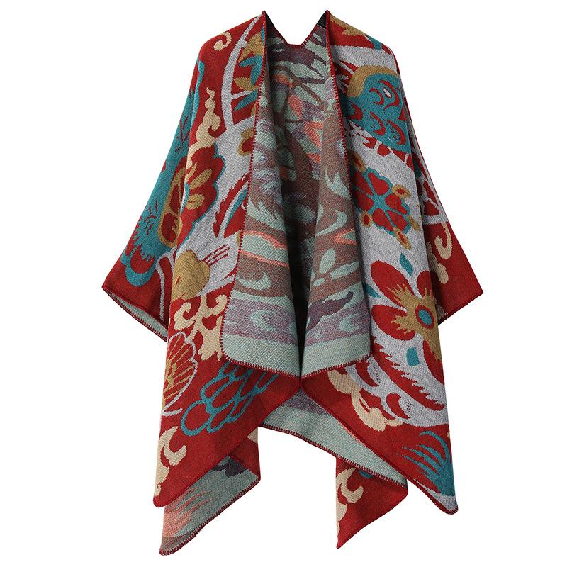 Guochao Style Thickened Shawl Cape Dual-Purpose Knitted Split Scarf Chinese Style Warm Shawl Knitted