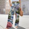 Ladies' Loose And Casual Christmas Printed Wide Leg Pants With Elastic Waistband Drawstring And Pocket Pants