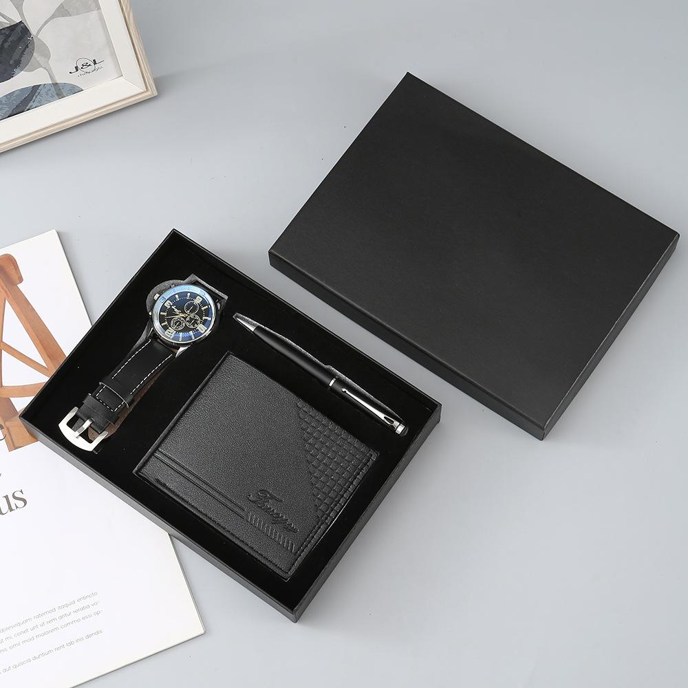 Set de Regalo para Hombre, Cartera + Reloj + Caja para Cinturón, Regalo de San Valentín Día del Padre para Novio Amigo