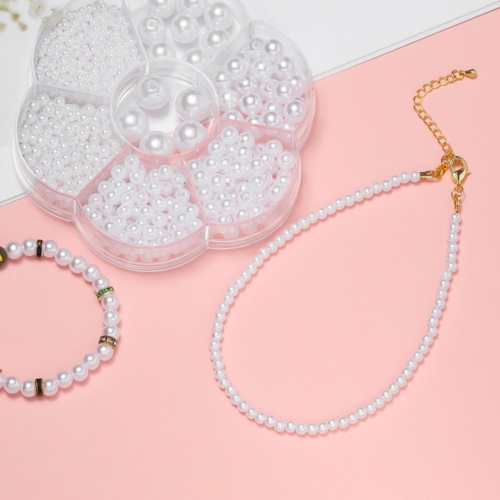 893pcs/Box ABS Imitation Pearl Beads White Round Spacer Bead Kit for Bracelet Necklace Earrings DIY Jewelry Making Accessories