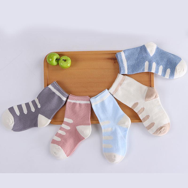 5Pairs Children Short Socks Fashion Stripe Kids Mid Tube Sock Girls Boys Sport Socks Baby Cotton Sock Cotton Breathable Footwear