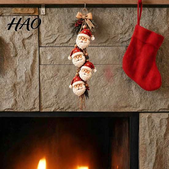 Indoor Hanging Holiday Decorations Santa Claus Ornament, 2D Flat Christmas Tree Decoration, Rustic Wood Handmade Wooden Gift Wall Sign with