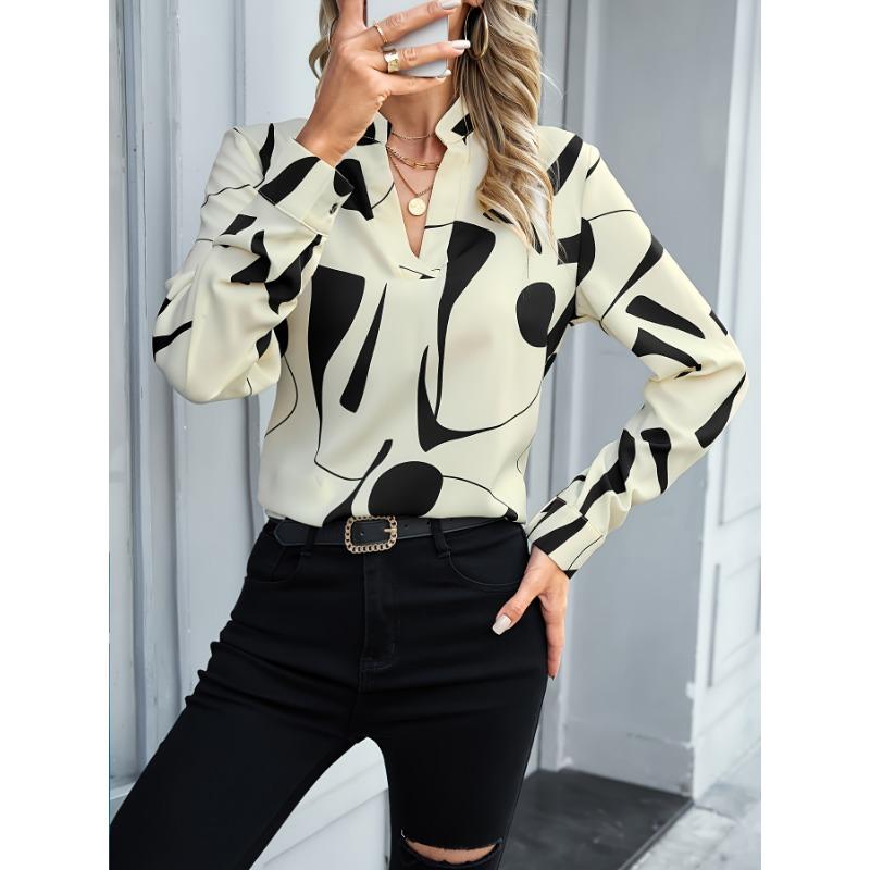 New European and American Fashion for Lotus Print Versatile Women's Shirt Top