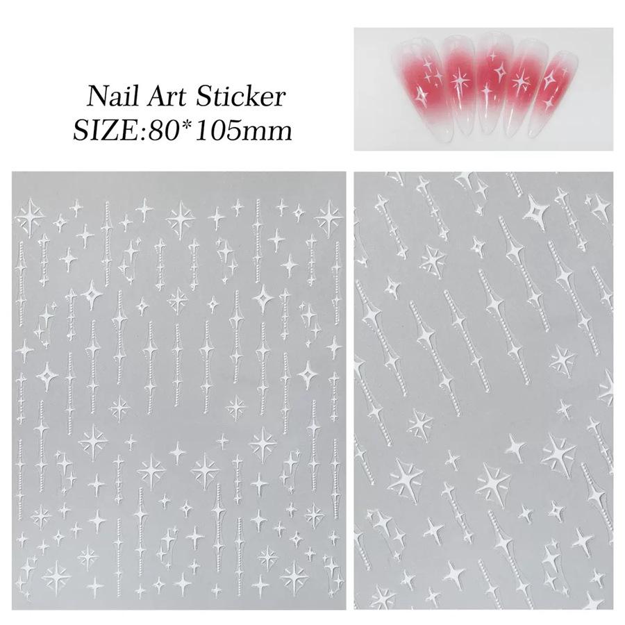 3D Star Nail Art Stickers Decals Self-Adhesive Metal Silver DIY Nail Stickers Decoration Decals Manicure Accessories