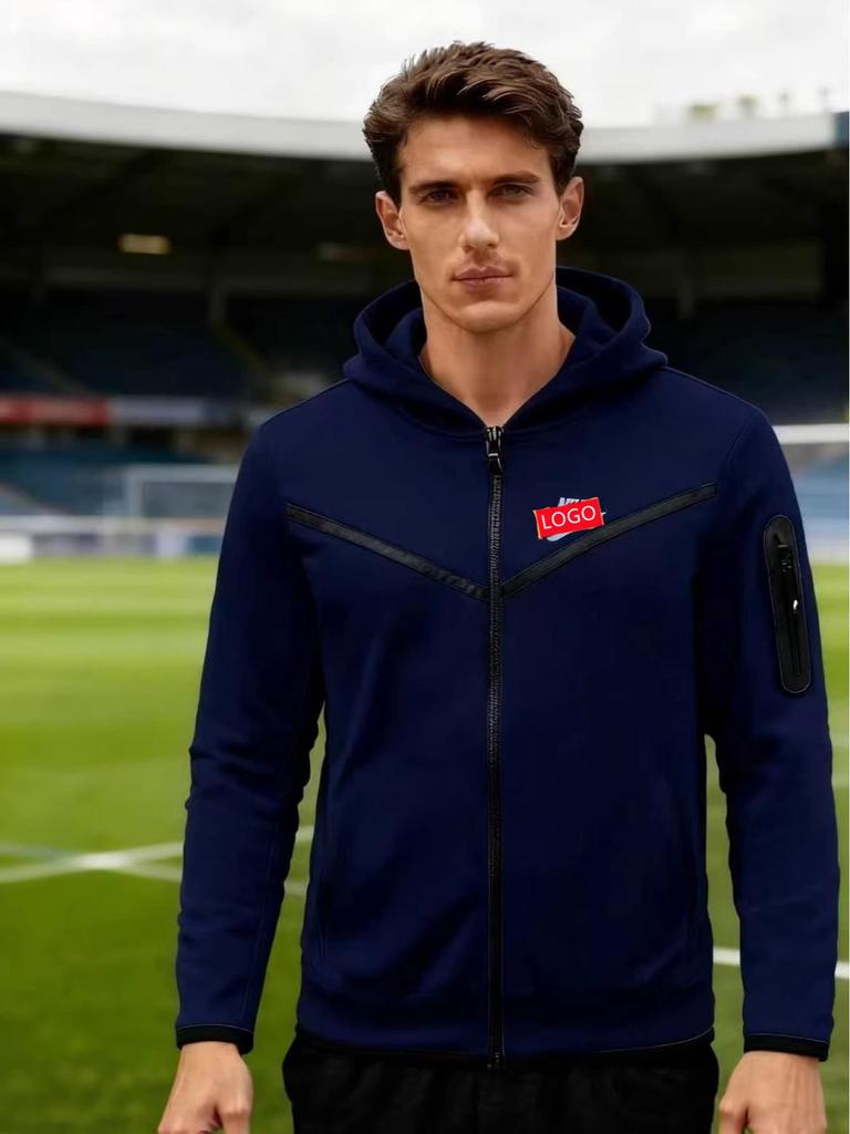 Spring-Autumn Men's Track & Field Hoodie with Chest Stripe and Zipper