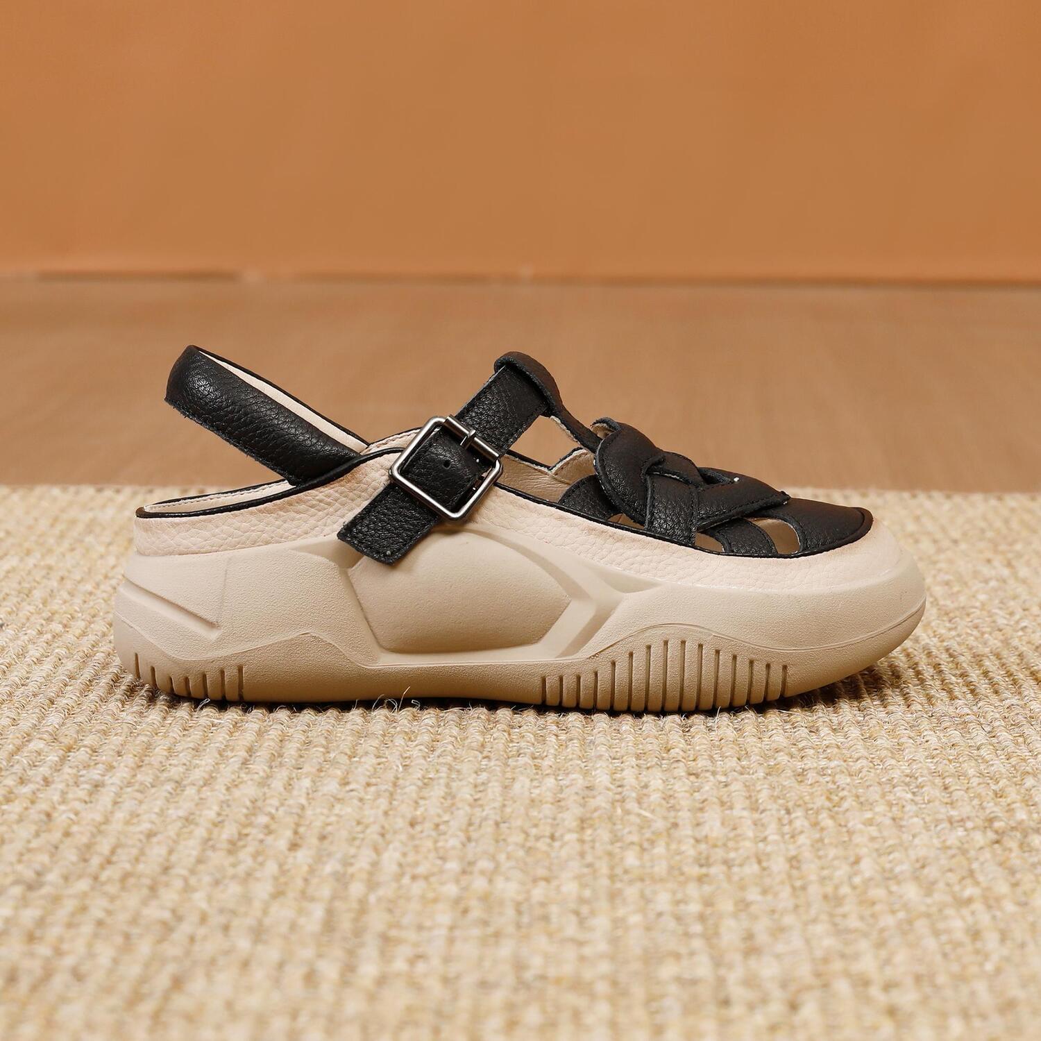 

Лето 2024 года. Закрытые женские туфли на платформе, сандалии для женщин, черная обувь на среднем каблуке, кожа, комфорт, антискользящая обувь, горячая обувь 40