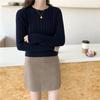 Maglione pullover lavorato a maglia retrò autunnale da donna, scollo a V, manica lunga, strisce verticali, fondo lavorato a maglia, esterno largo, colore solido