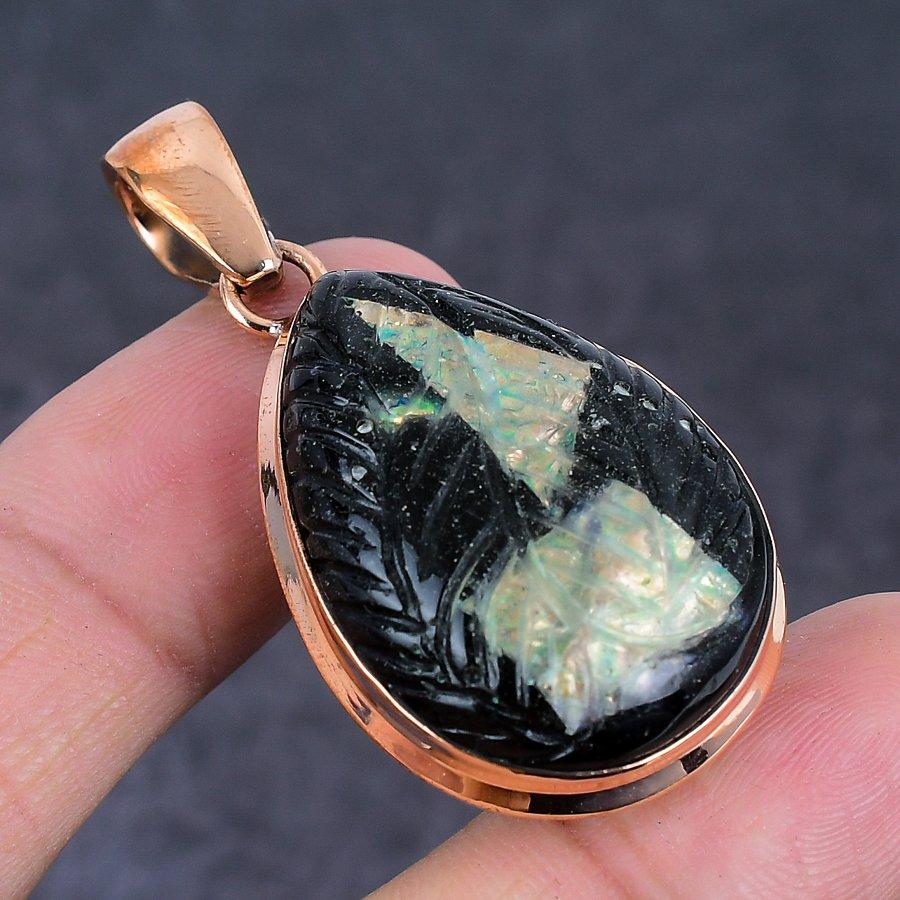 Ammolite Gemstone Copper Jewelry Pendant 2.01"