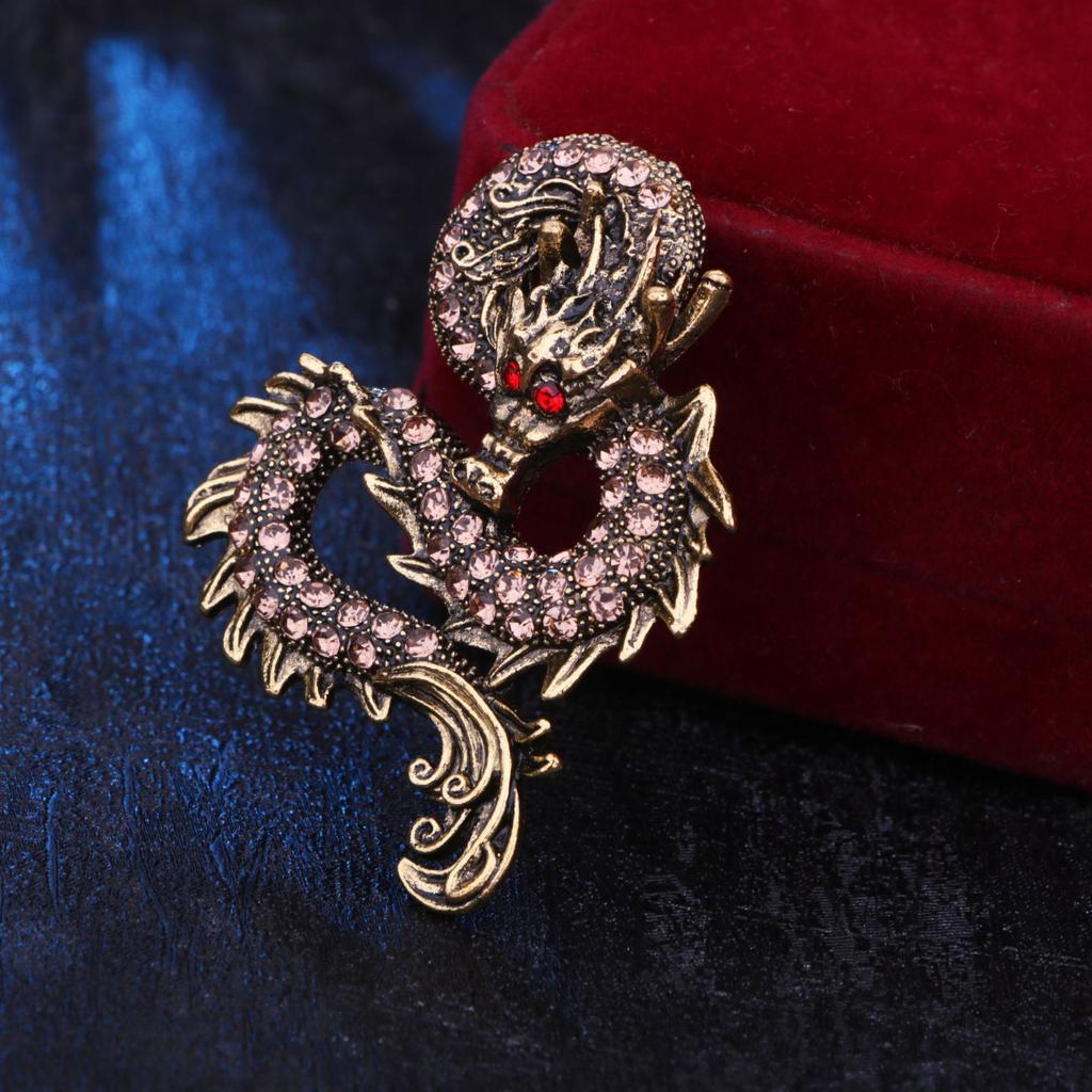 Vintage Dragon Men's Brooch HighEnd Rhinestone Lapel Pins Suit Coat Accessory Animal Design Luxury Badge Jewelry Gifts