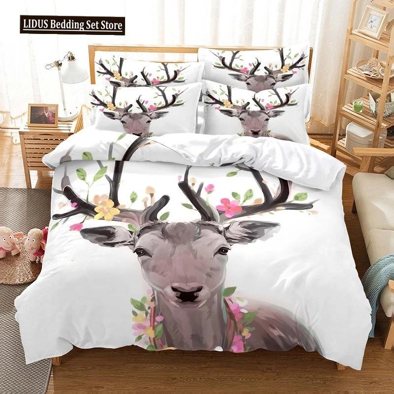 Elk Duvet Cover Set 3d Digital Printing Beautiful Wild Animals Comforter Cover For Kids Teens Polyester Bedding Set King Size