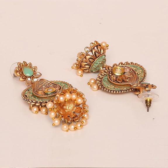 Gift Rakhi Gift for Brother Friendship Day Gift for Best Friend Ethnic Diva Traditional Blue Polki & Pearls Dangler Earrings For Women/Girls