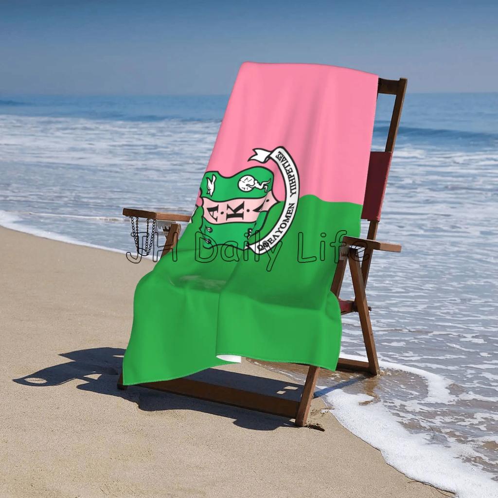 AKA Sorority Gifts for Women Girls 1908 Pink Green Inspired Positive Beach Towel Absorbent Bath Towel for Travel Swimming Sports